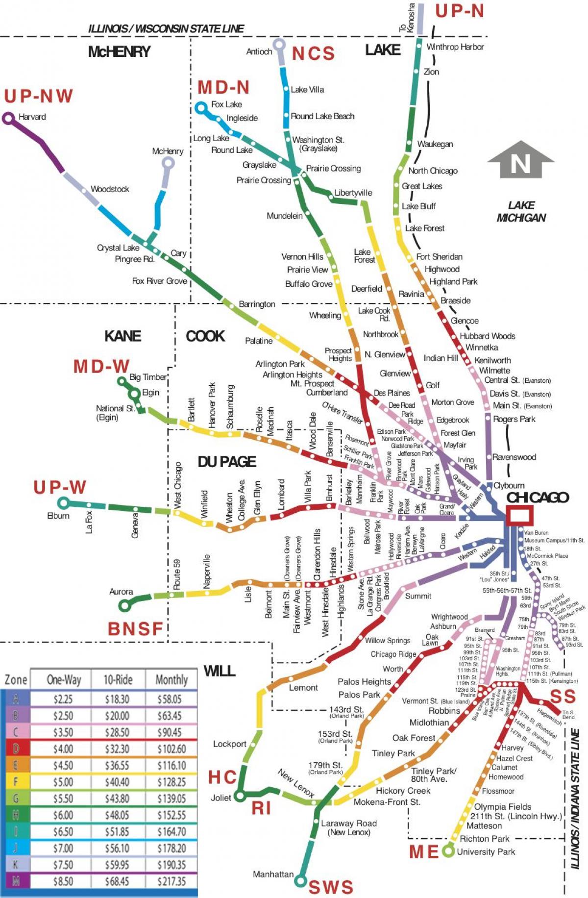 Área de Chicago tren mapa
