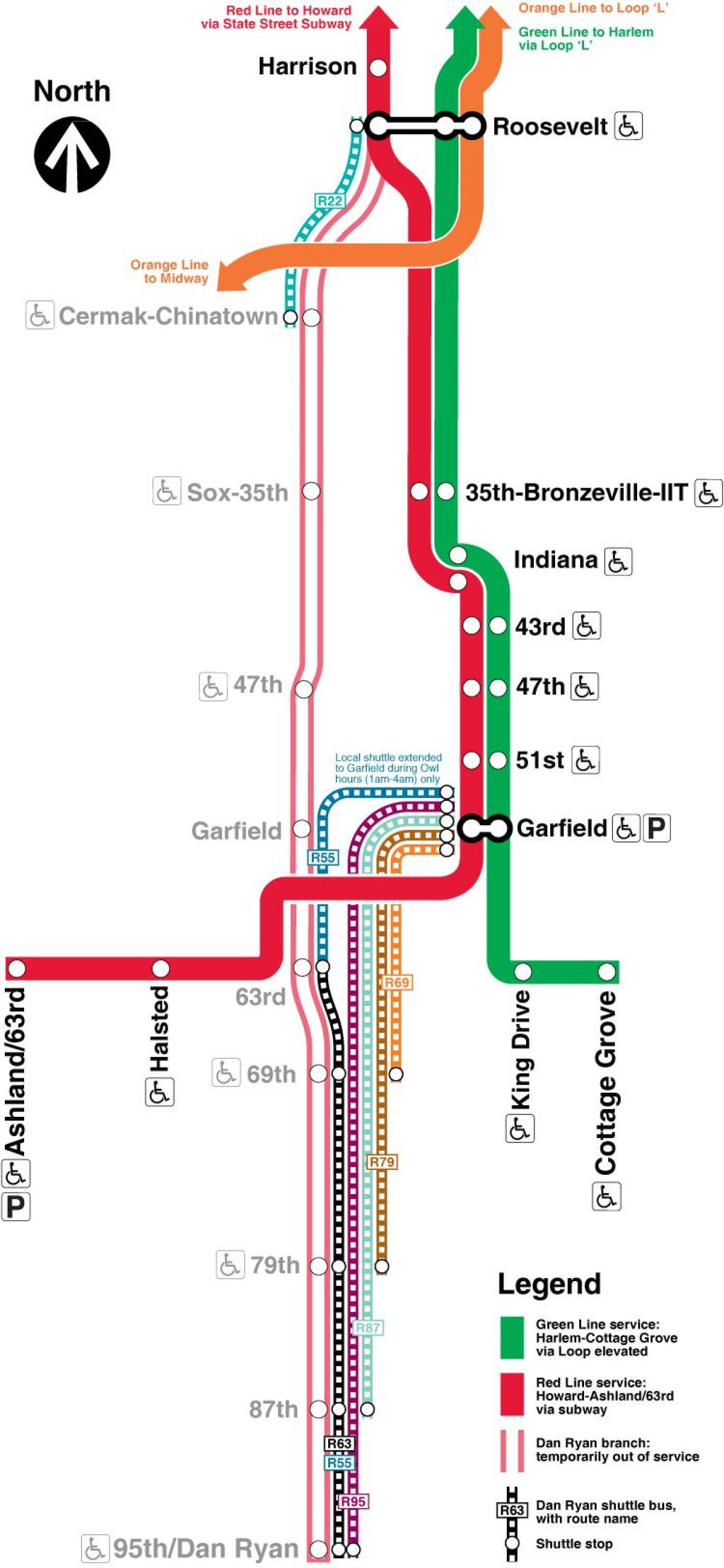 Chicago cta liña vermella mapa