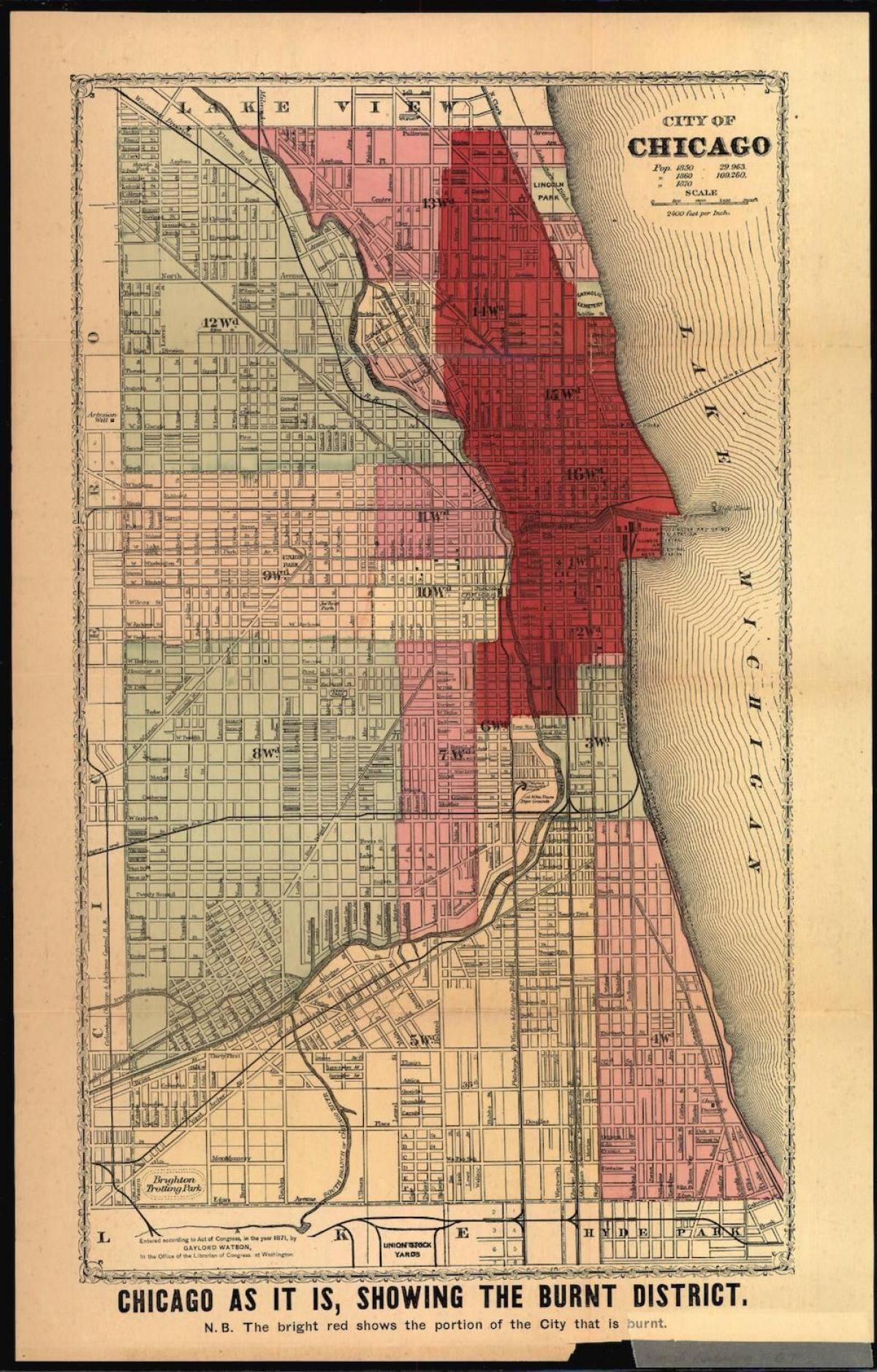 mapa da gran incendio de Chicago