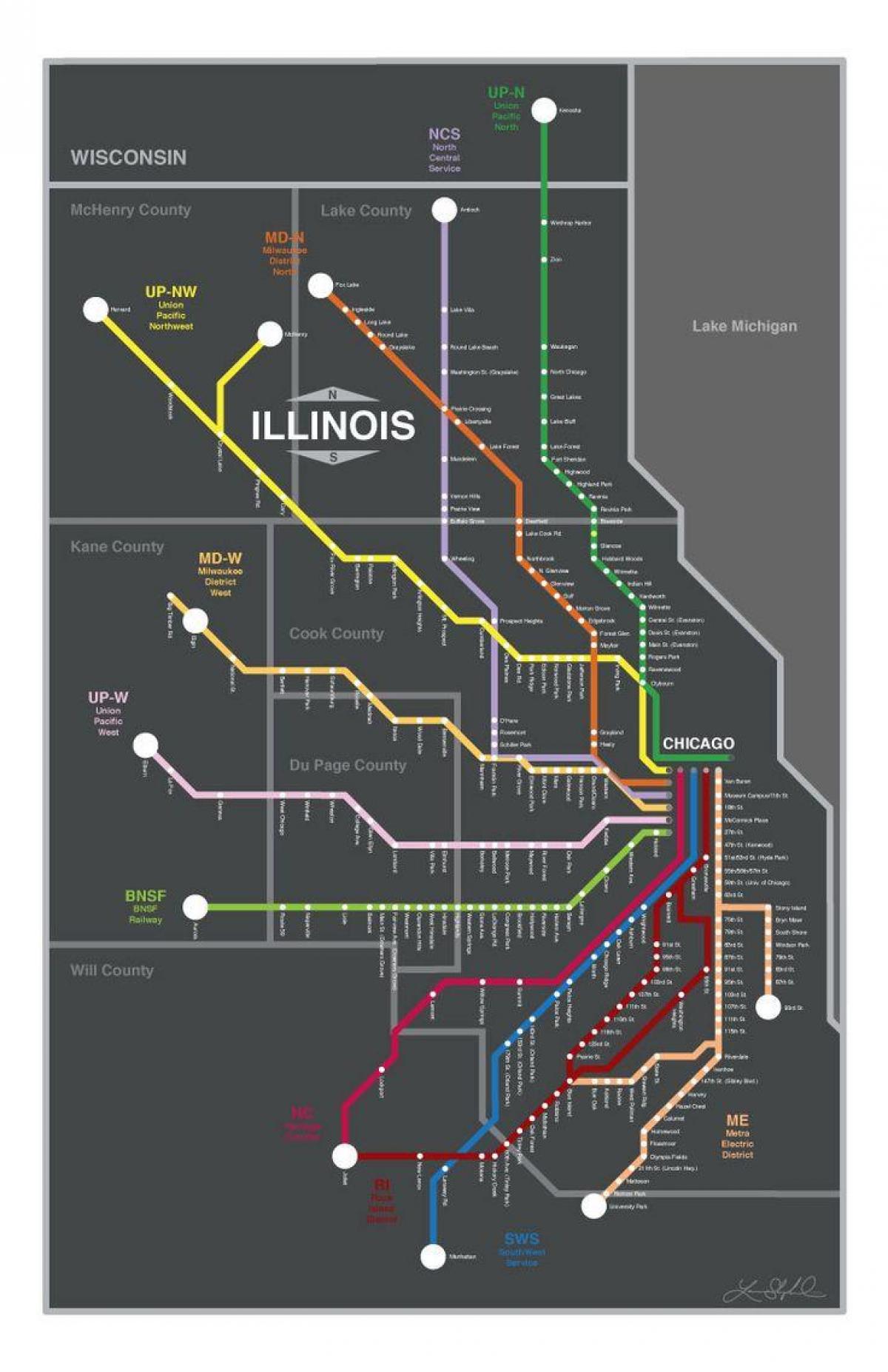 metra tren mapa Chicago