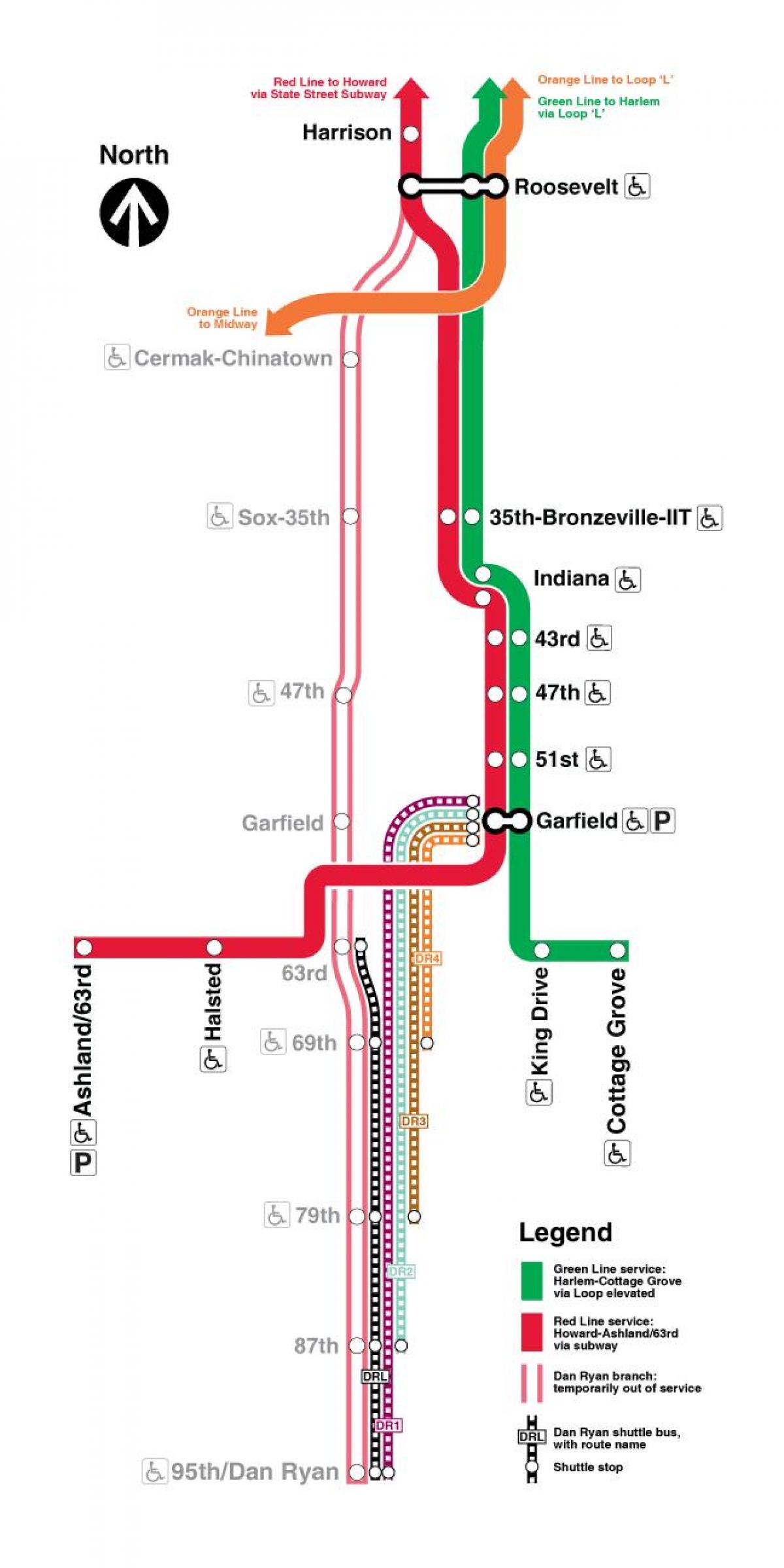 Chicago tren mapa liña vermella