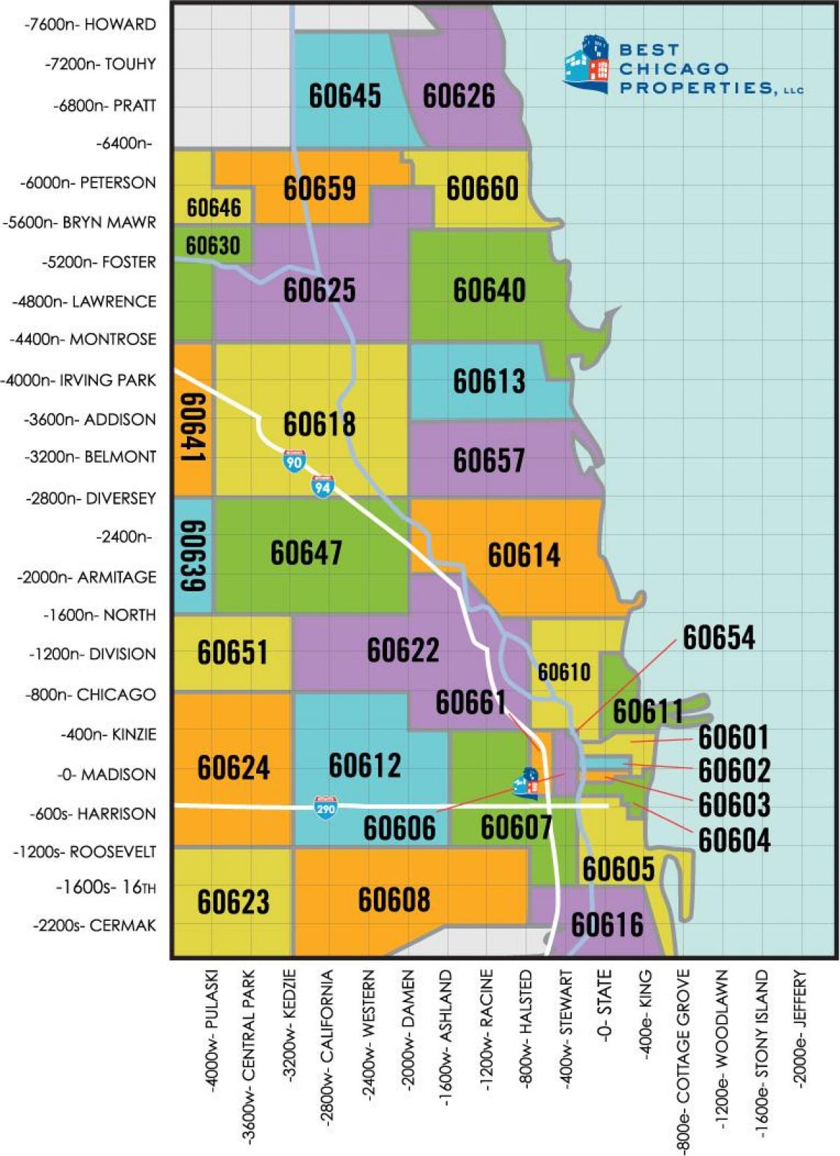Área de Chicago código postal mapa