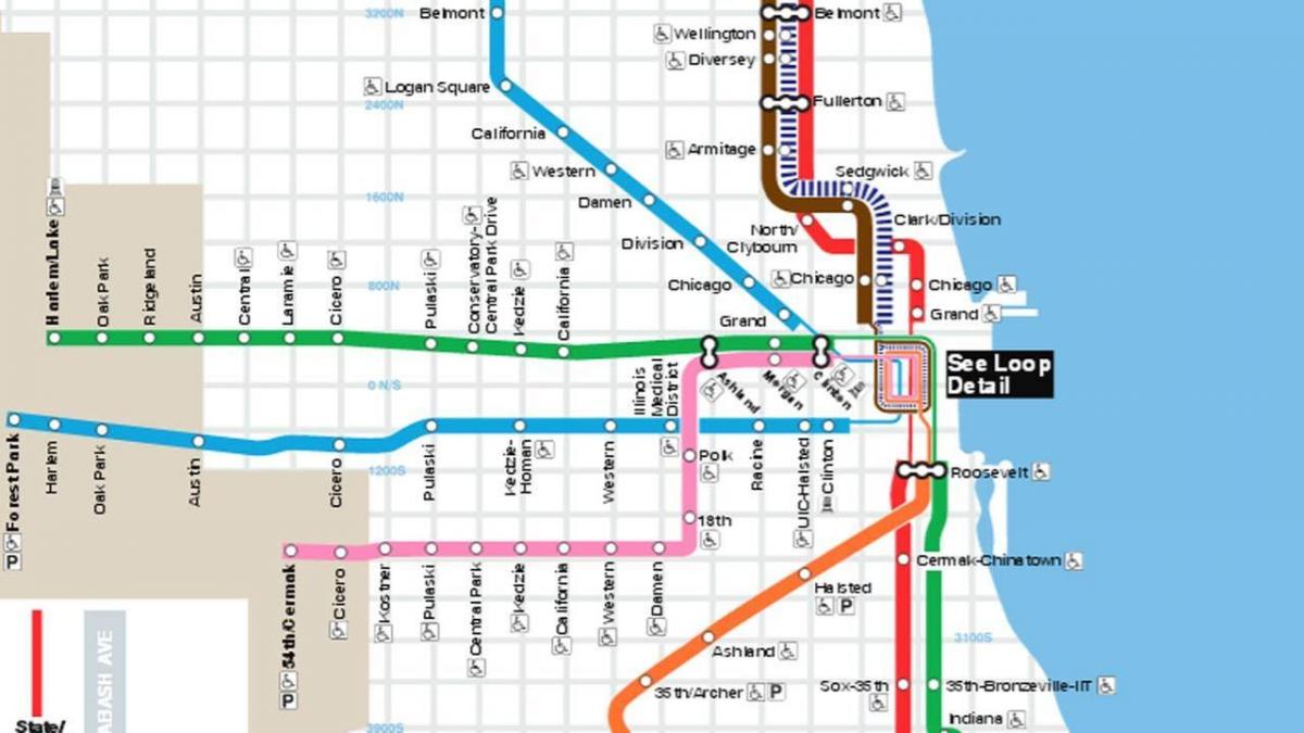 mapa de Chicago liña azul