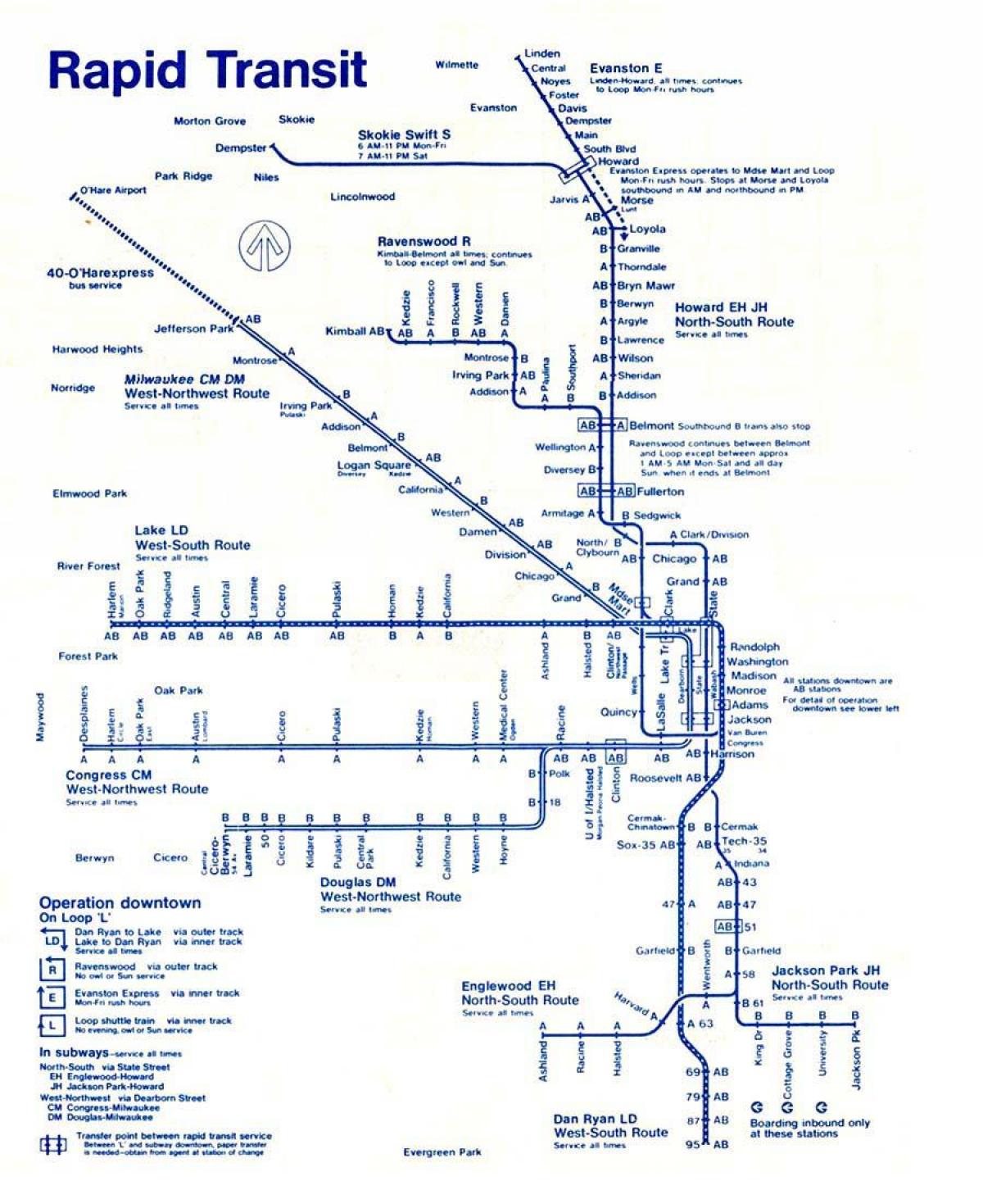 mapa de liña azul, de Chicago