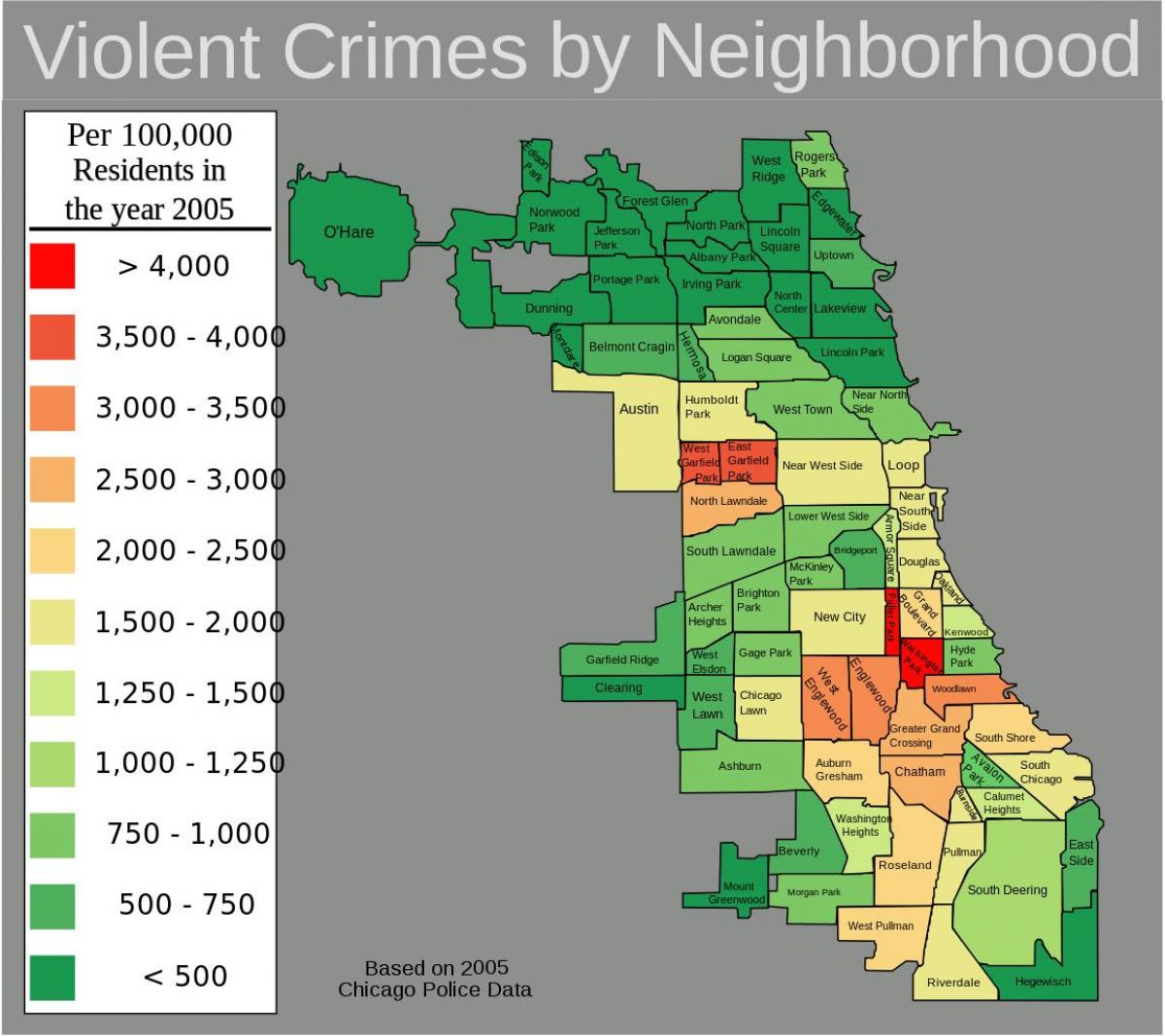 malo áreas de Chicago mapa