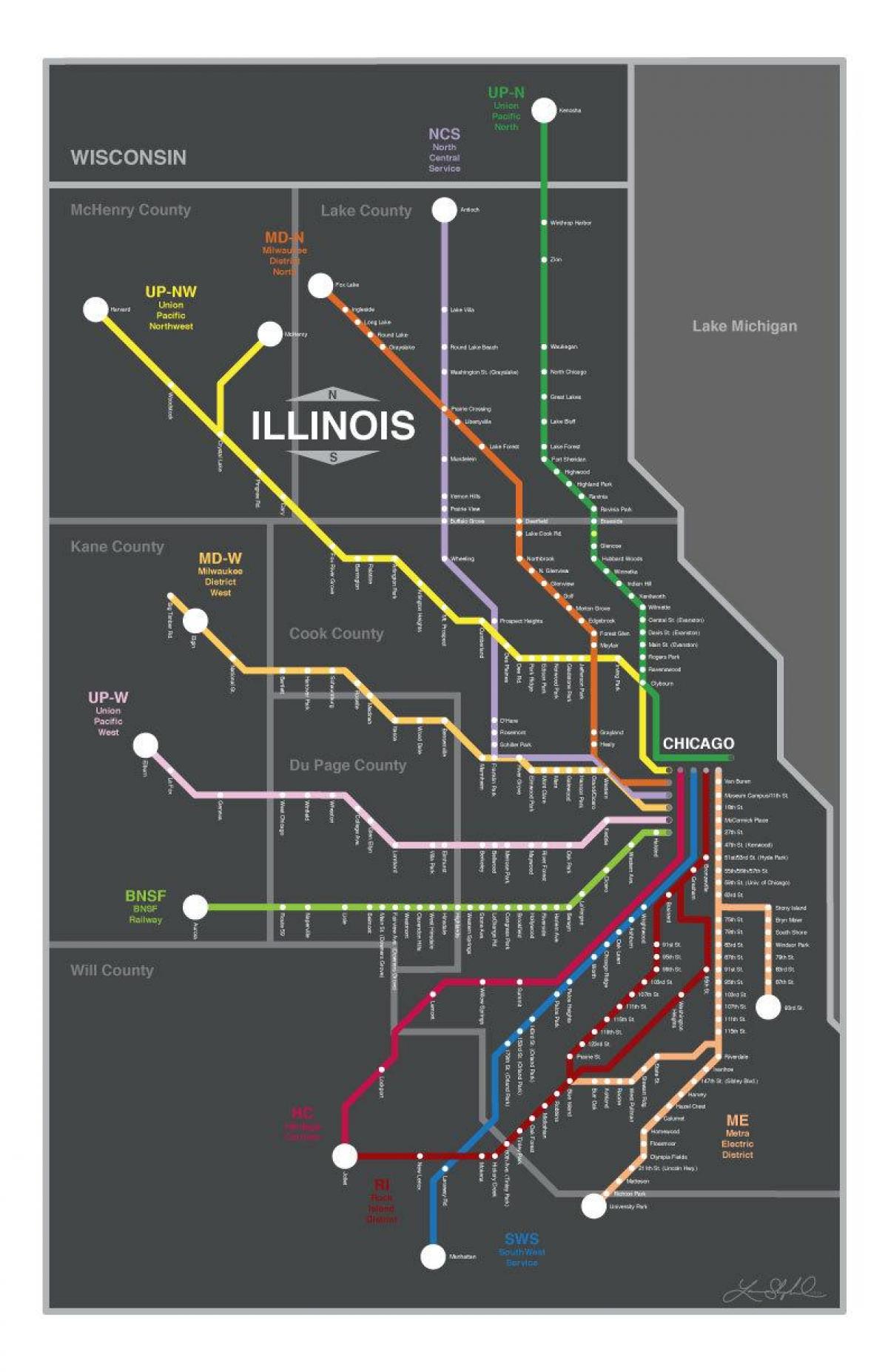 metra mapa Chicago