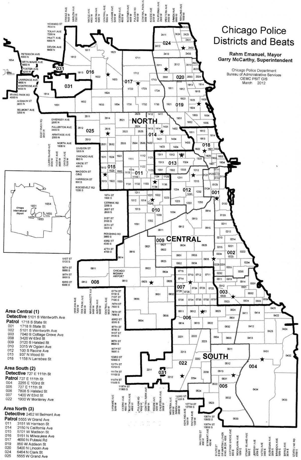 policía distritos mapa de Chicago