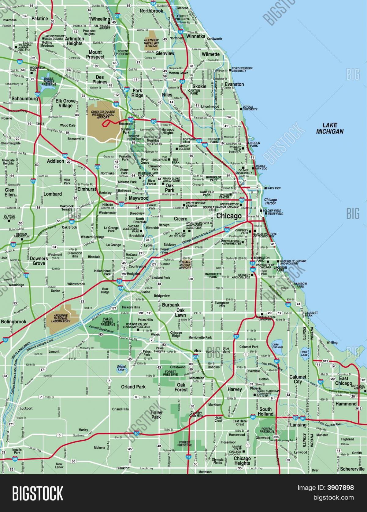 mapa área de Chicago