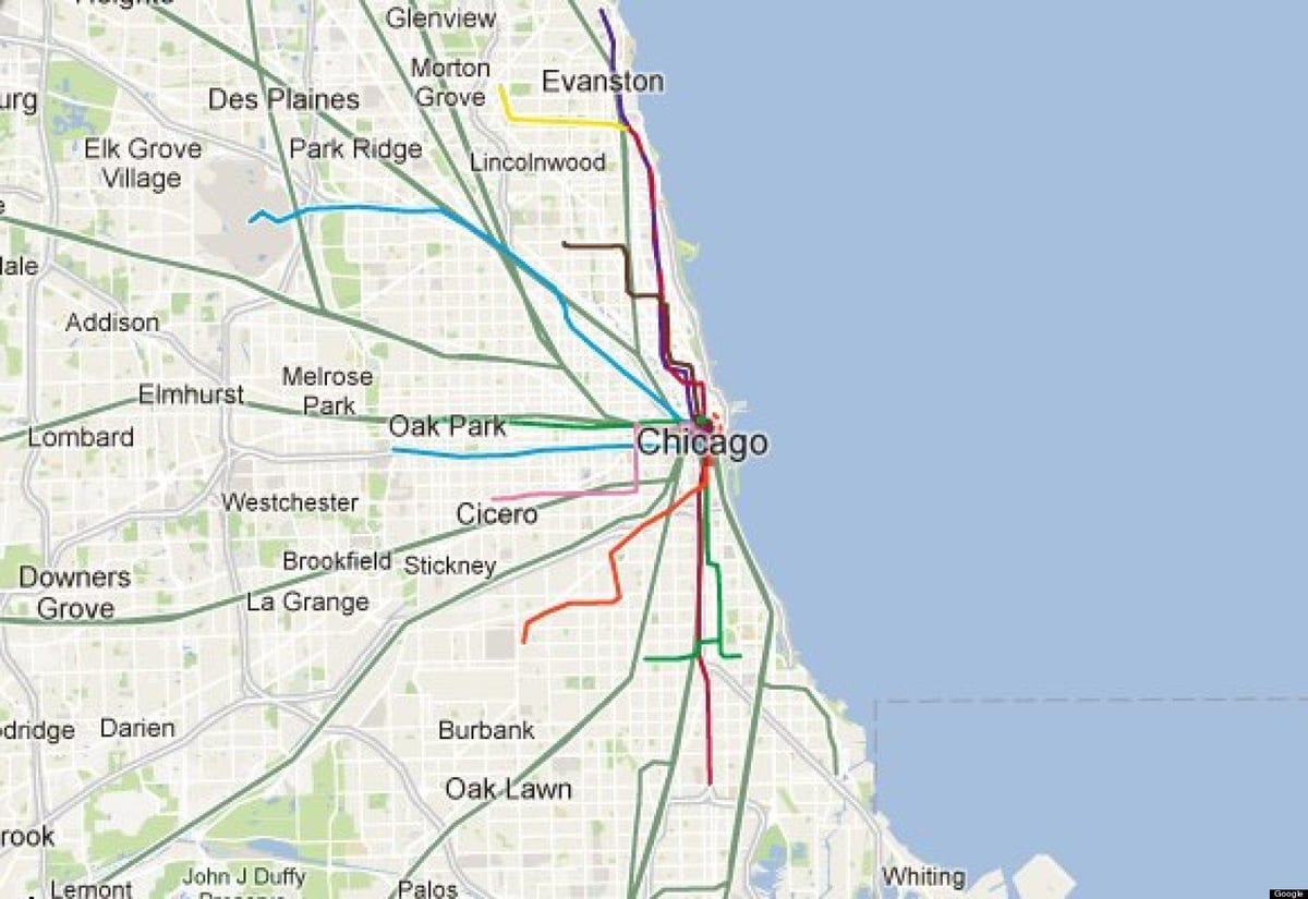 Chicago liña azul tren mapa