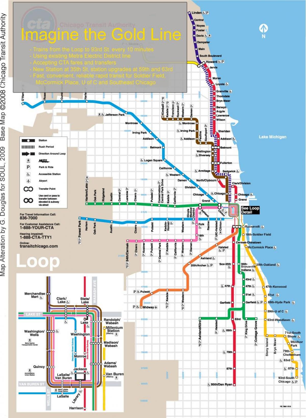 Chicago tren mapa en liña azul