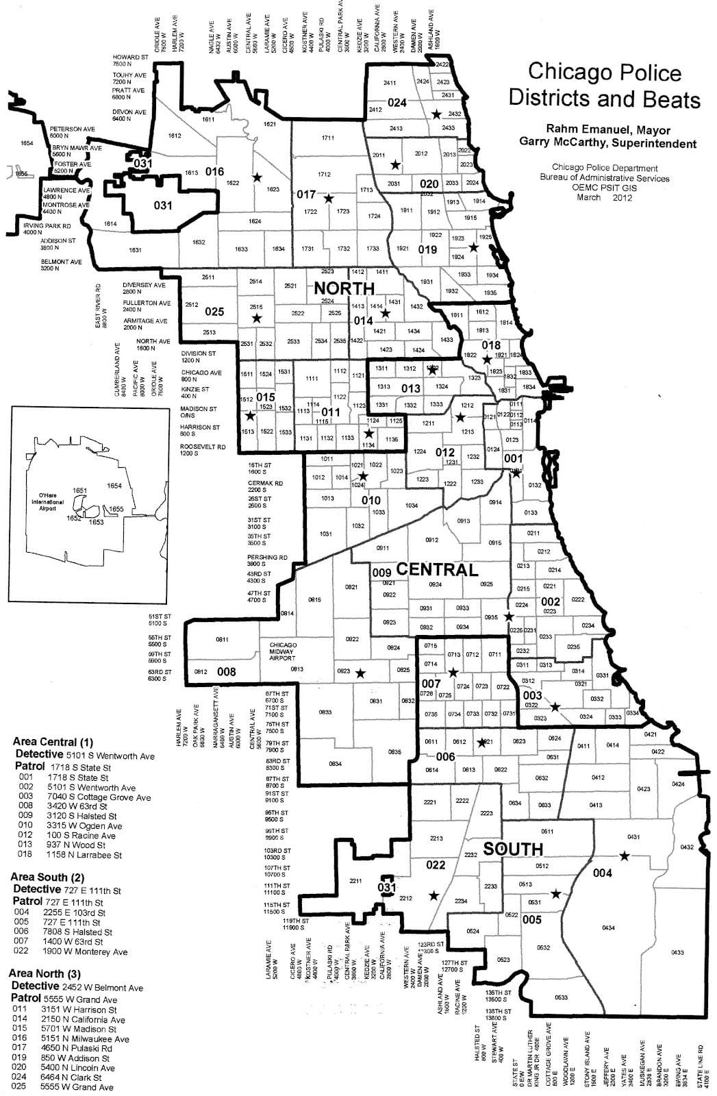 policía distritos mapa de Chicago