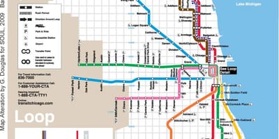 Chicago tren mapa en liña azul