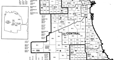Policía distritos mapa de Chicago